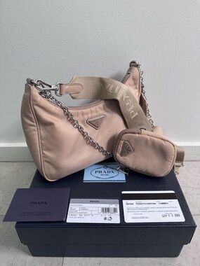 Prada Beige Re-Nylon 2005 Shoulder Bag with Detachable Mini Pouch